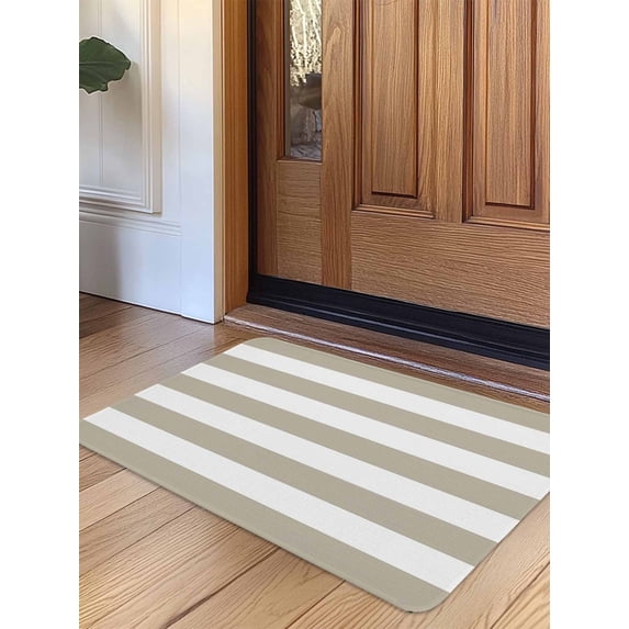 Beige Stripes Door Mat Indoor Outdoor Entrance, Non Slip Small Rug for Kitchen Bathroom Entryway Rug, Simple Beige White Texture Washable Doormat Floor Mat for Office Home Decor 16x24 Inch