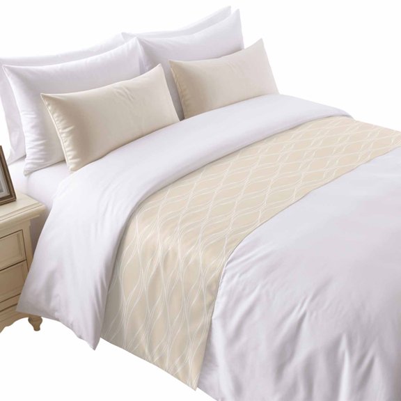 Beige Stripes Line Bed Runner for Twin Size Bed, Country Abstract Art Waves Striped Classic Soft Bedding Scarf Bedding Protector Slipcover Sofa Throw for Bedroom Hotel Guesthouse