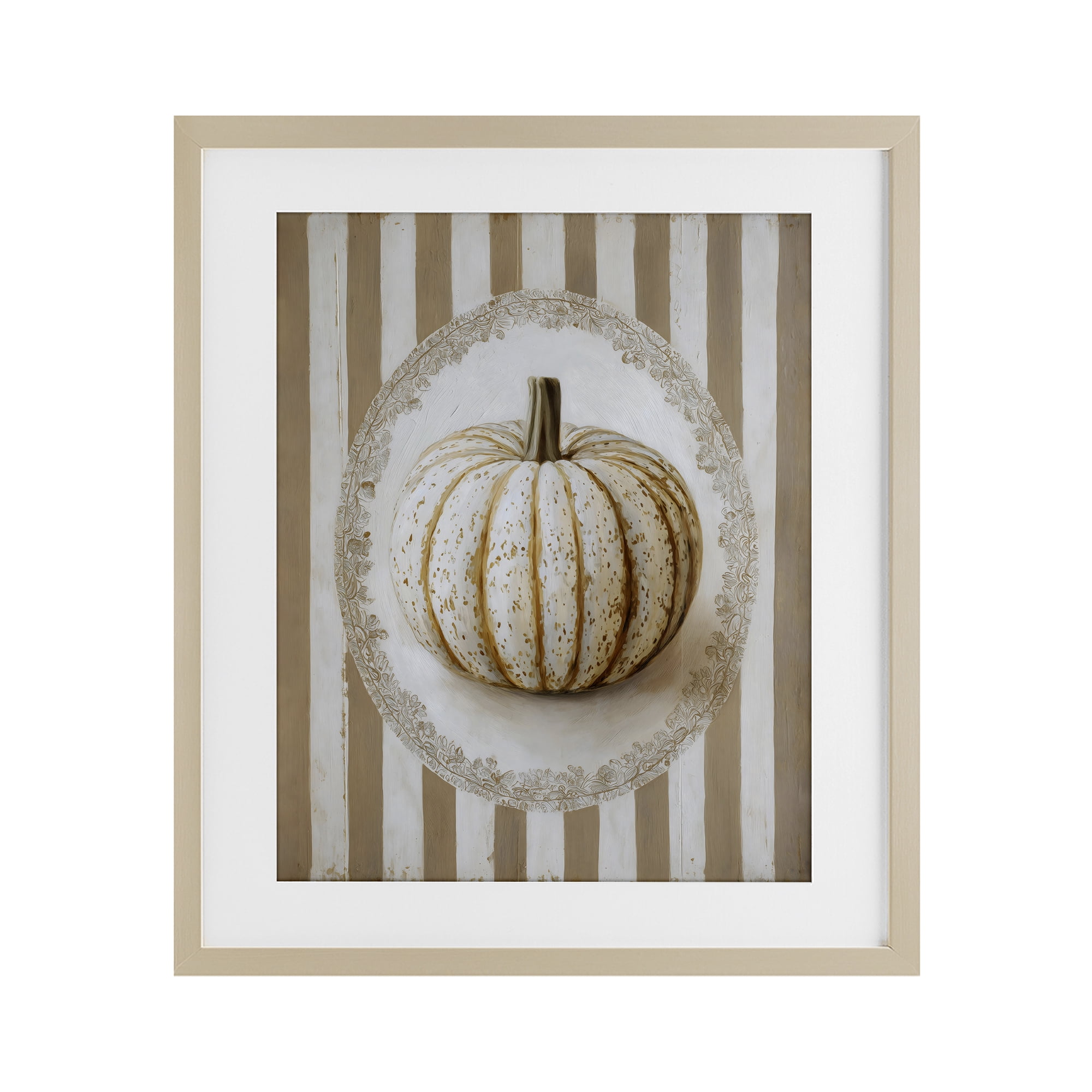 Beige Stripes Pumpkin Birch Framed Print Under Glass, design by Arlington Prints