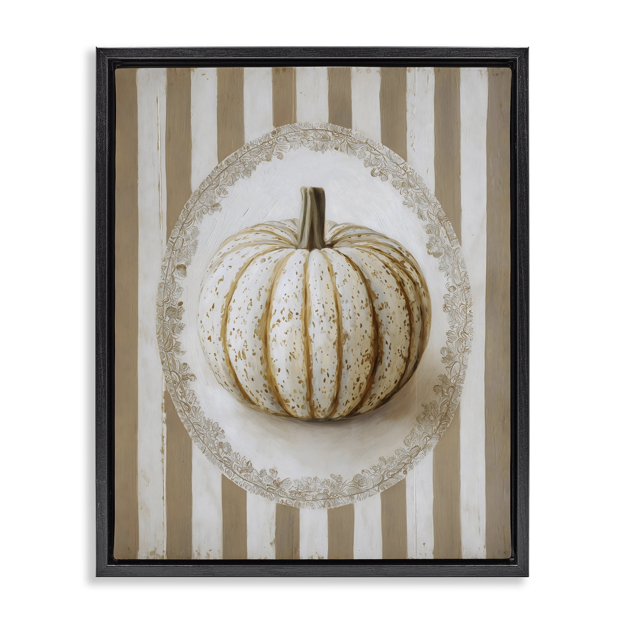 Beige Stripes Pumpkin Black Framed Floater Canvas Wall Art, design by Arlington Prints