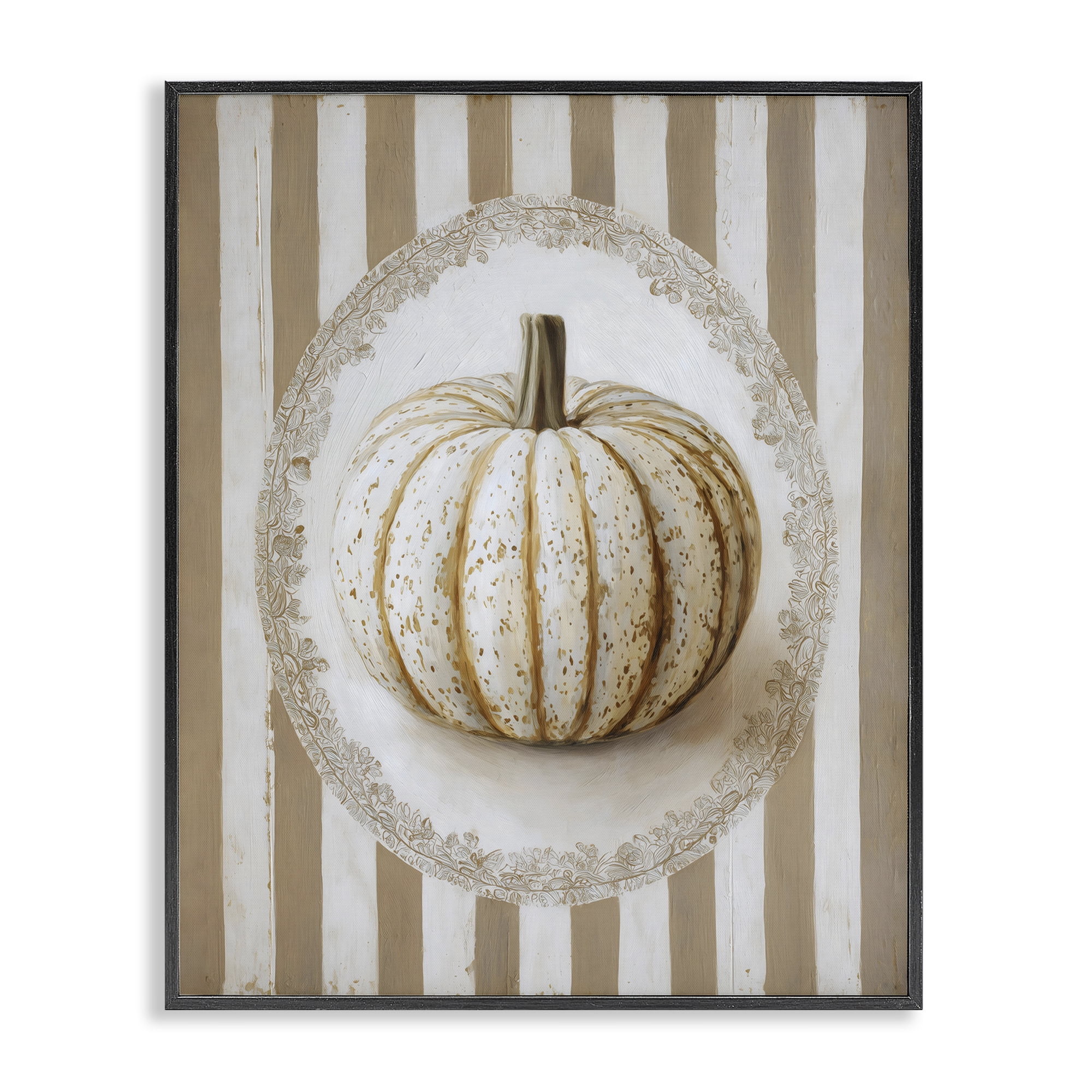 Beige Stripes Pumpkin Black Framed Giclee Art, design by Arlington Prints