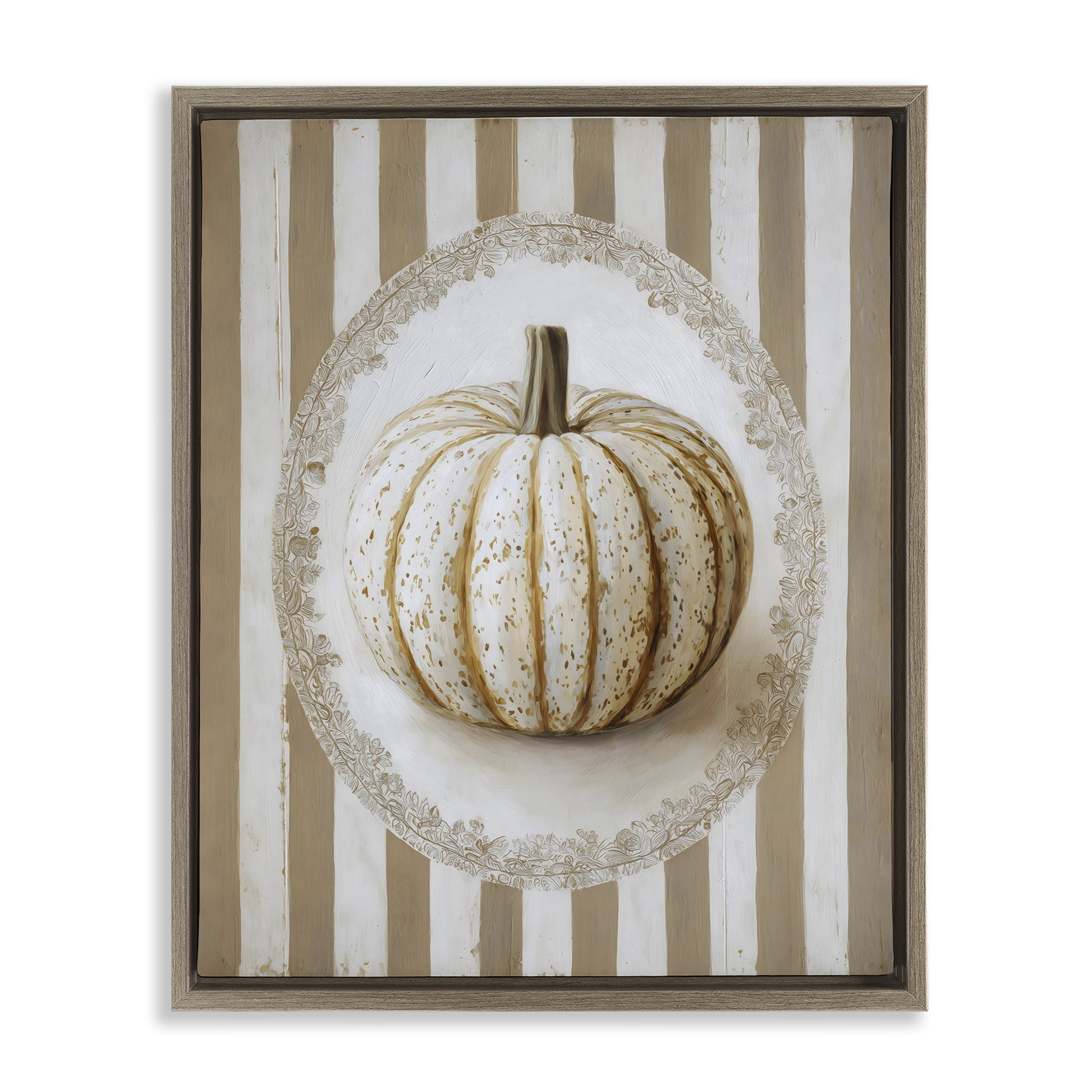 Beige Stripes Pumpkin Brown Framed Floater Canvas Wall Art, design by Arlington Prints