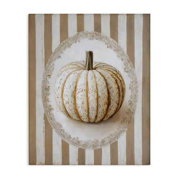 Beige Stripes Pumpkin Canvas Wall Art, design by Arlington Prints