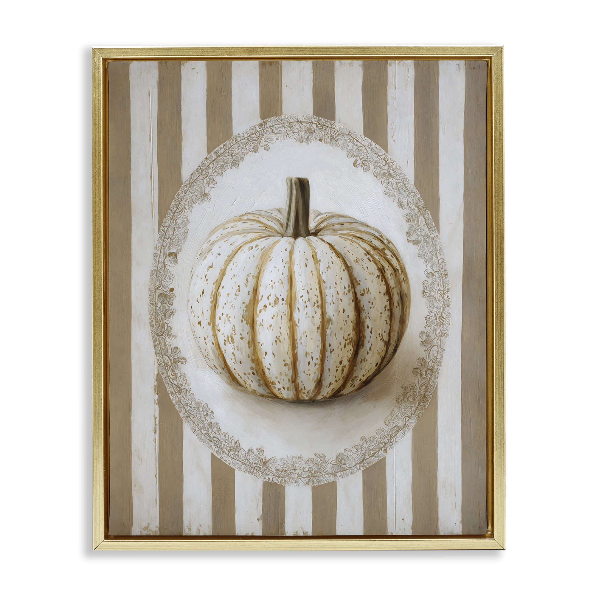 Beige Stripes Pumpkin Gold Framed Floater Canvas Wall Art, design by Arlington Prints