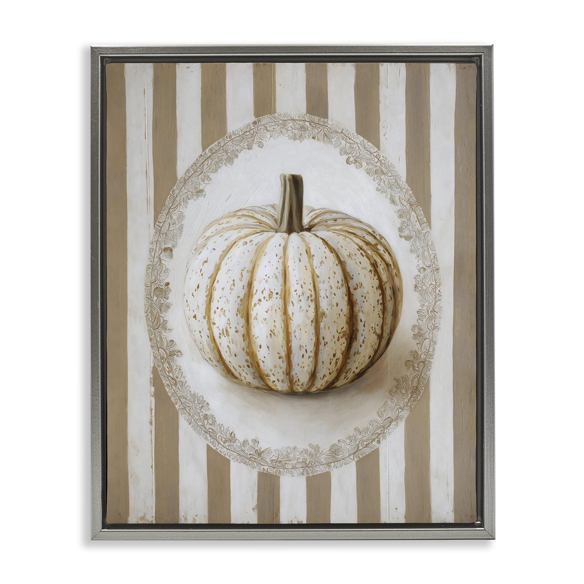 Beige Stripes Pumpkin Gray Framed Floater Canvas Wall Art, design by Arlington Prints