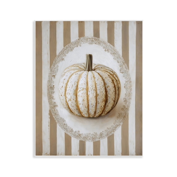Beige Stripes Pumpkin Wall Plaque Art, design by Arlington Prints