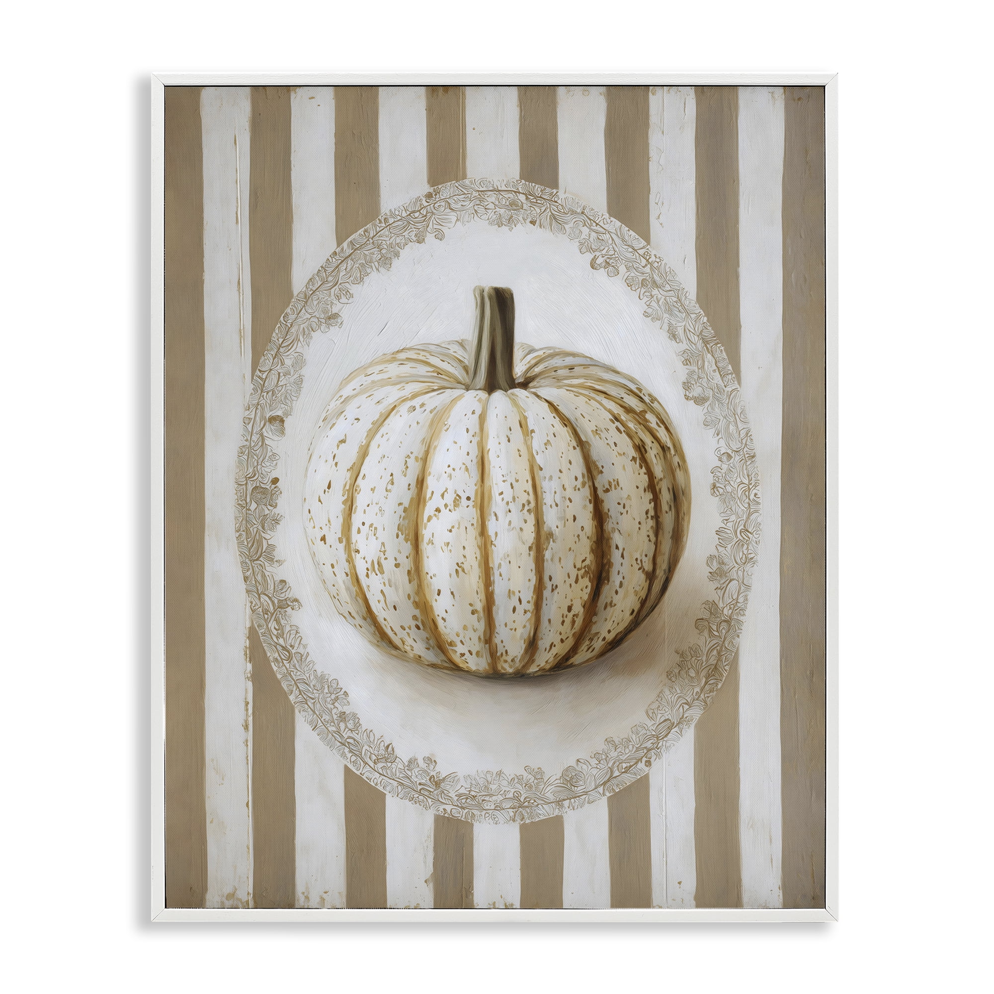 Beige Stripes Pumpkin White Framed Giclee Art, design by Arlington Prints