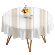 Beige Stripes Round Tablecloth 54 inches Farmhouse Minimalist Striped Vintage Rustic Waterproof Oil-Proof Table Cloth Round Table Cover for Holiday Party Picnic Dinner Decor Indoor and Outdoor Use