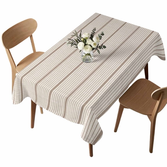 Beige Stripes Table Cloth, Waterproof Tablecloth for Rectangle Tables, Farmhouse Striped Modern Washable Fabric Table Cover for Restaurant Kitchen Dining Tables 52"x70"