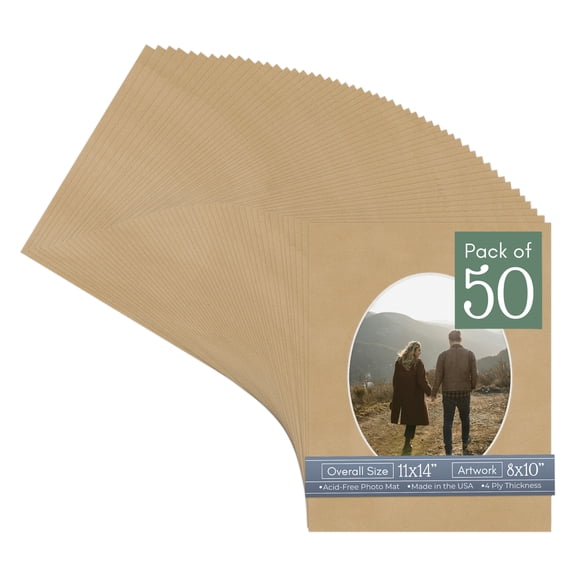 Beige Suede Picture Frame Mat for 11x14 Frames - Oval Opening for 8x10 Photos - 50 Mats