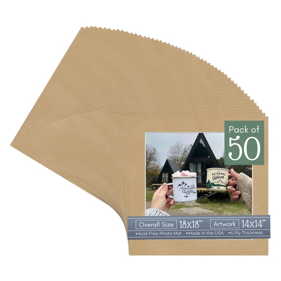 Beige Suede Picture Frame Mat for 18x18 Frames - Fits 14x14 Photos - 50 Mats
