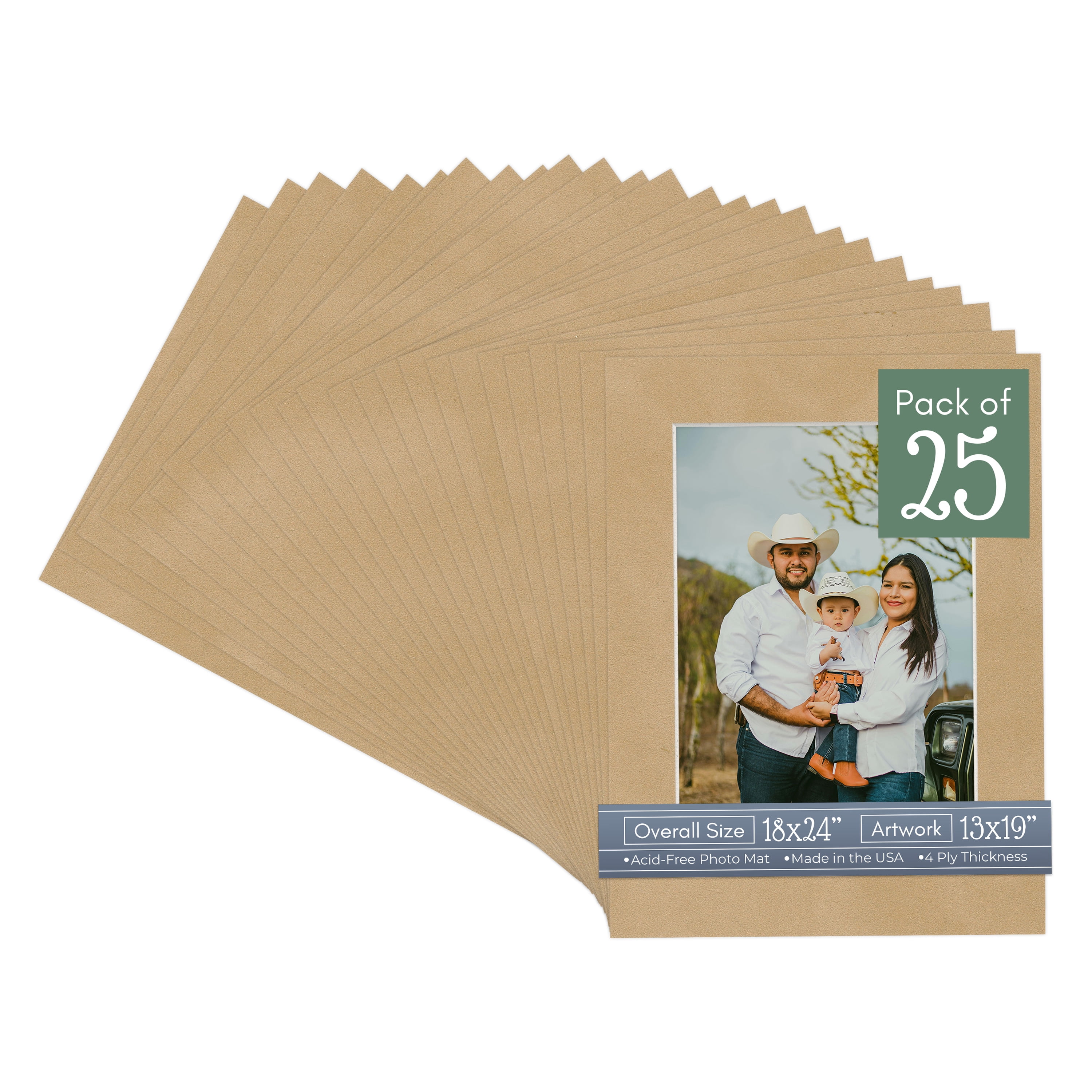 Beige Suede Picture Frame Mat for 18x24 Frames - Fits 13x19 Photos - 25 Mats