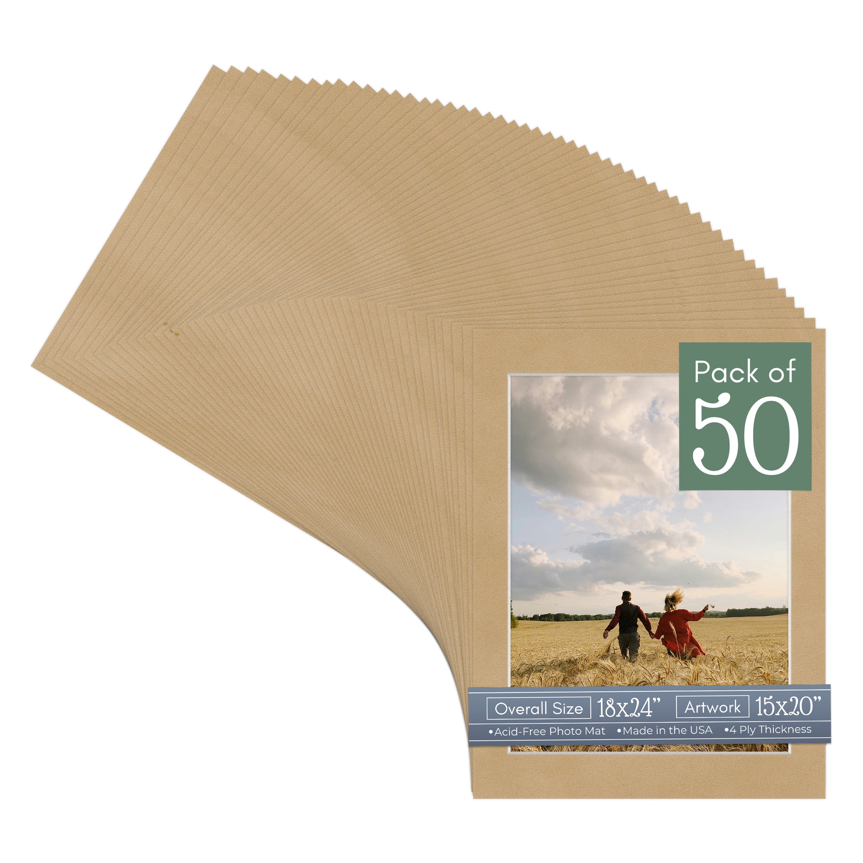 Beige Suede Picture Frame Mat for 18x24 Frames - Fits 15x20 Photos - 50 Mats
