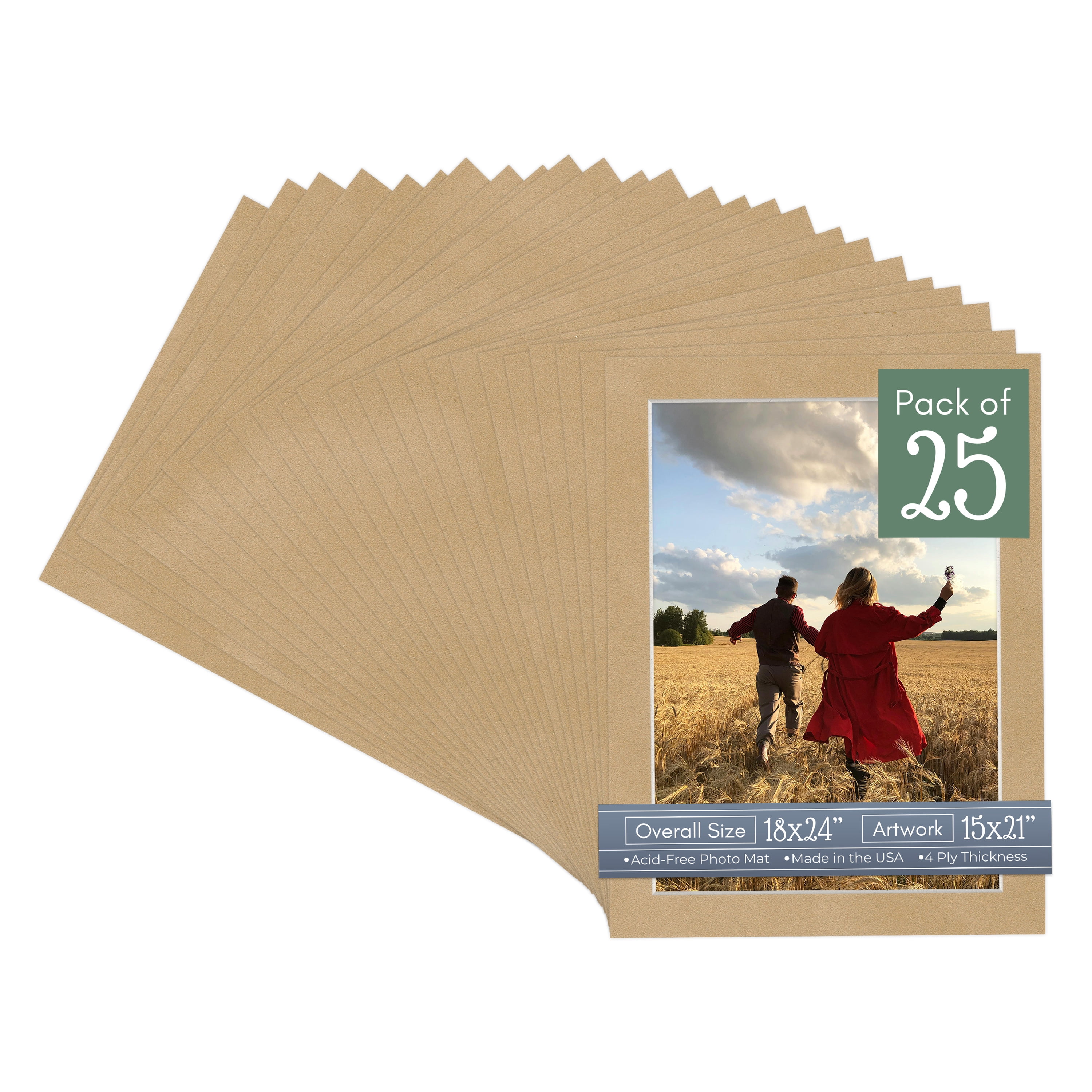 Beige Suede Picture Frame Mat for 18x24 Frames - Fits 15x21 Photos - 25 Mats