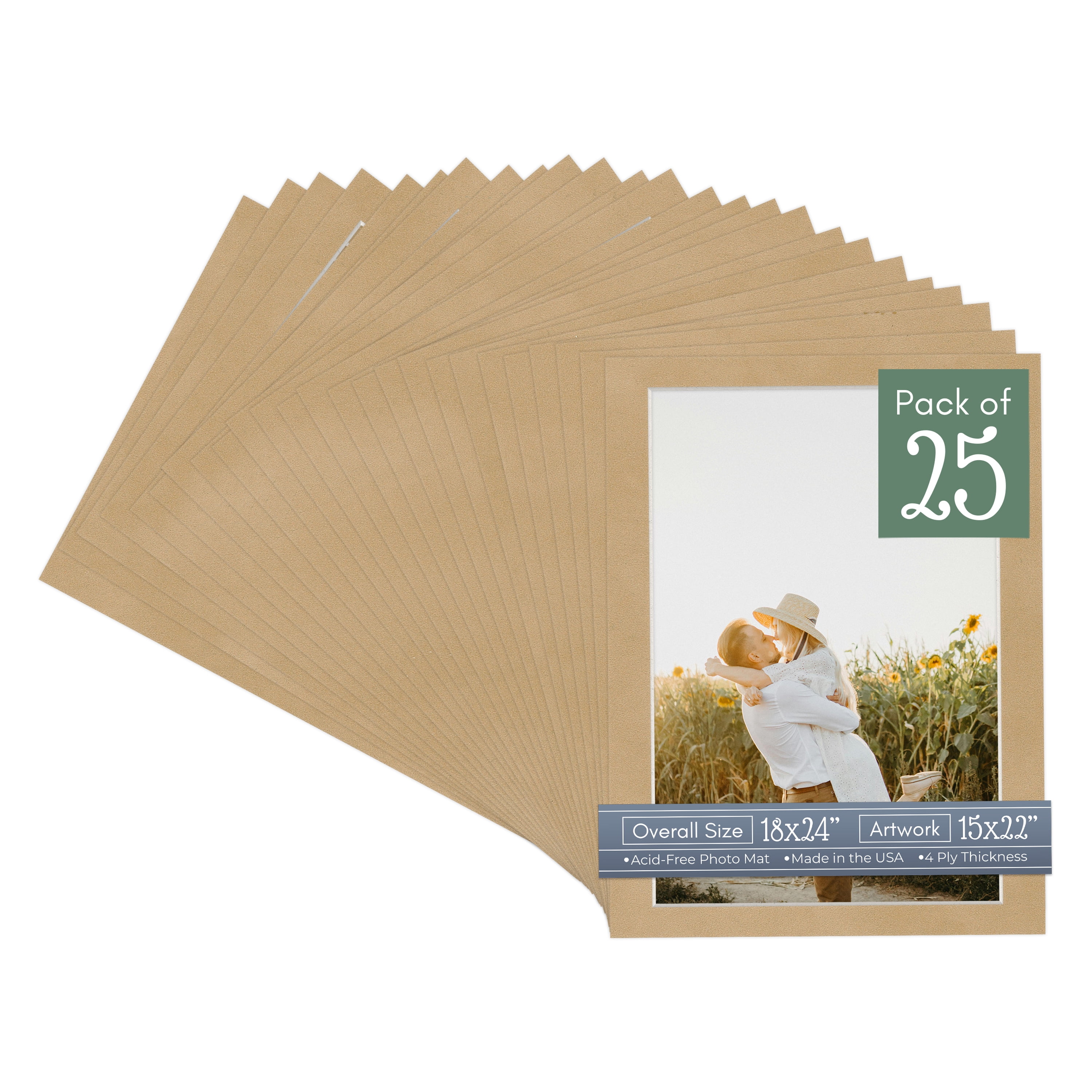 Beige Suede Picture Frame Mat for 18x24 Frames - Fits 15x22 Photos - 25 Mats