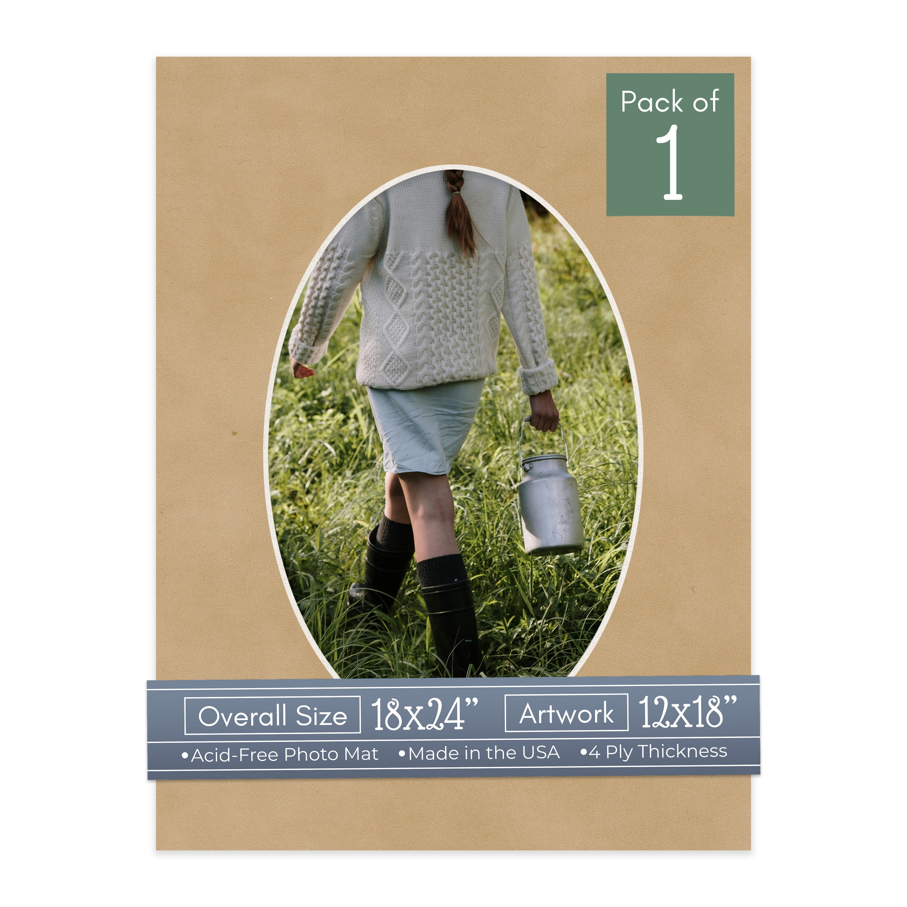 Beige Suede Picture Frame Mat for 18x24 Frames - Oval Opening for 12x18 Photos - 1 Mat