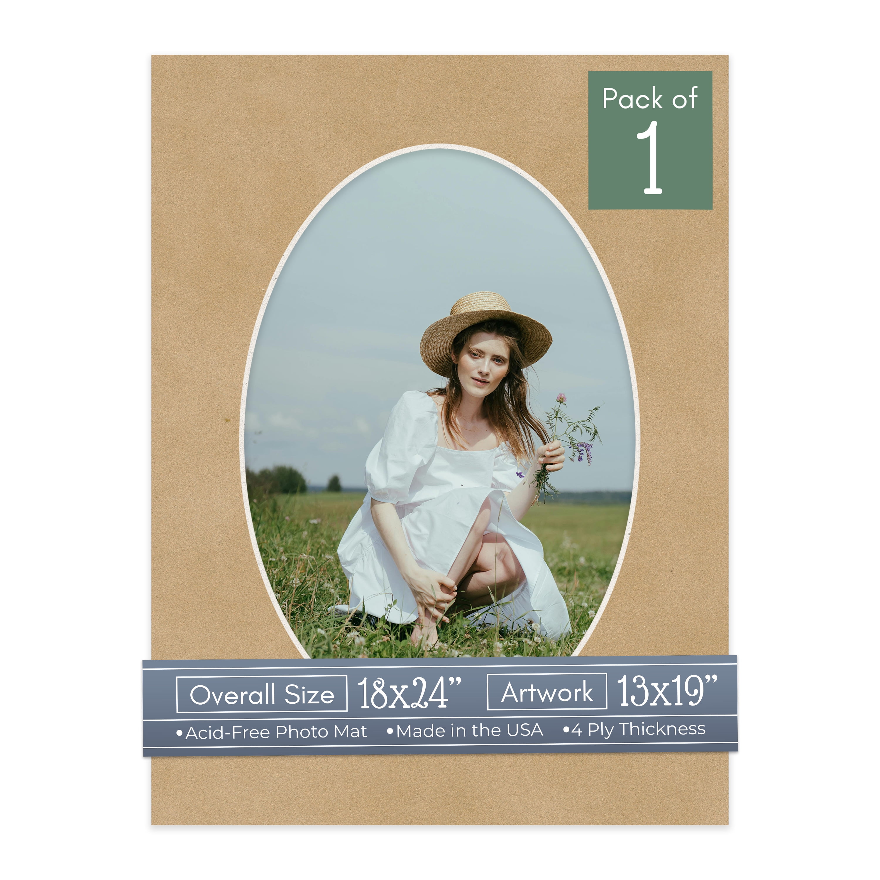 Beige Suede Picture Frame Mat for 18x24 Frames - Oval Opening for 13x19 Photos - 1 Mat