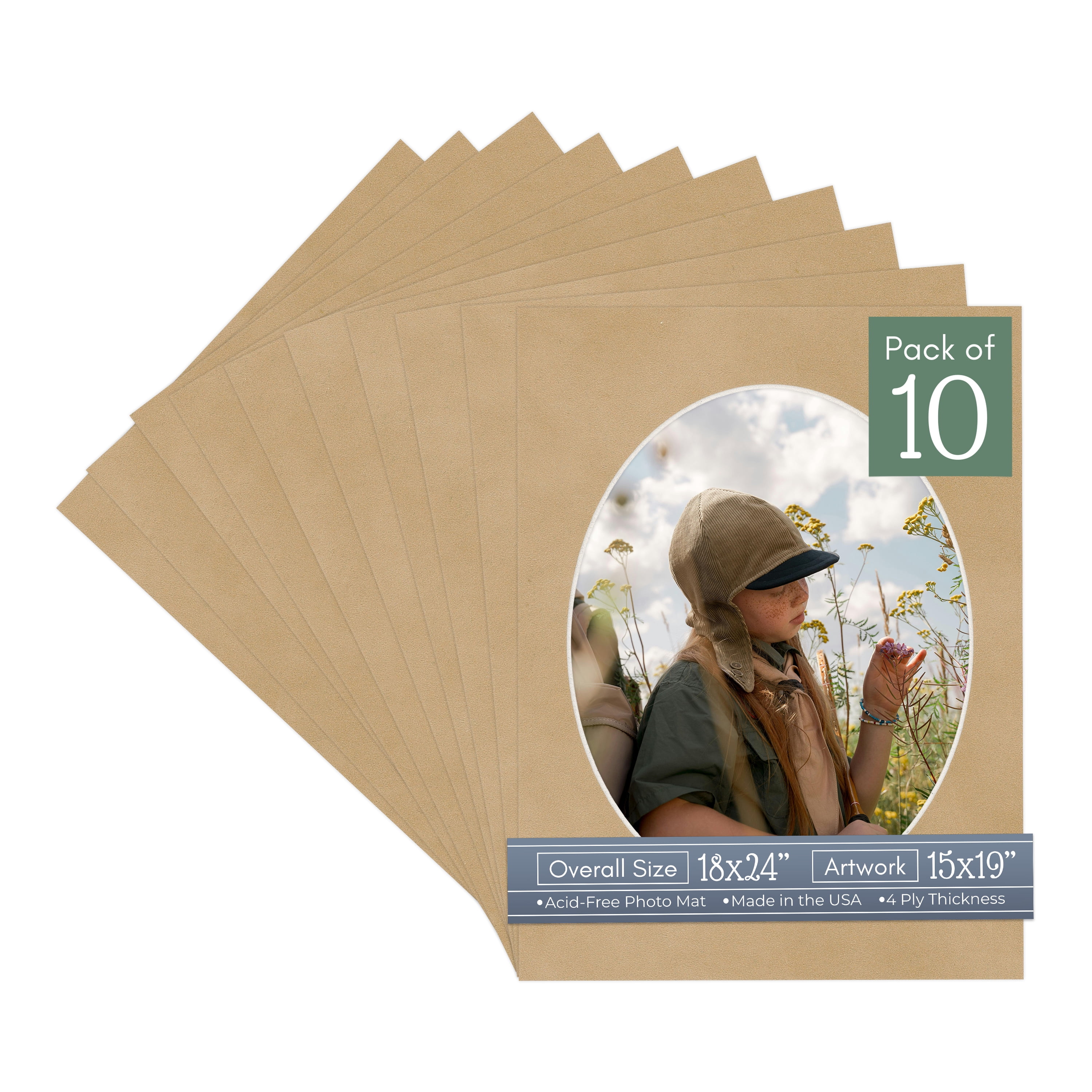 Beige Suede Picture Frame Mat for 18x24 Frames - Oval Opening for 15x19 Photos - 10 Mats