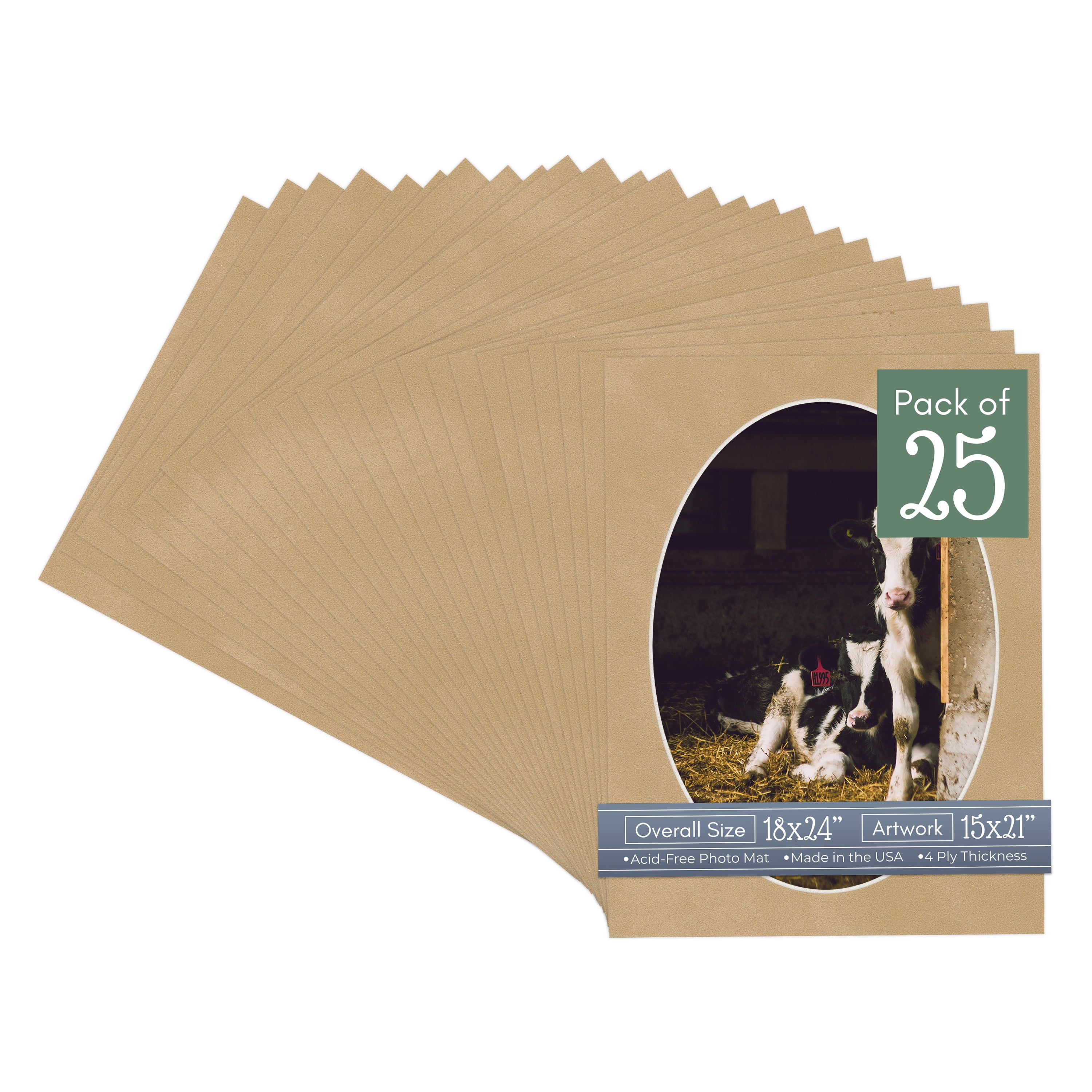 Beige Suede Picture Frame Mat for 18x24 Frames - Oval Opening for 15x21 Photos - 25 Mats