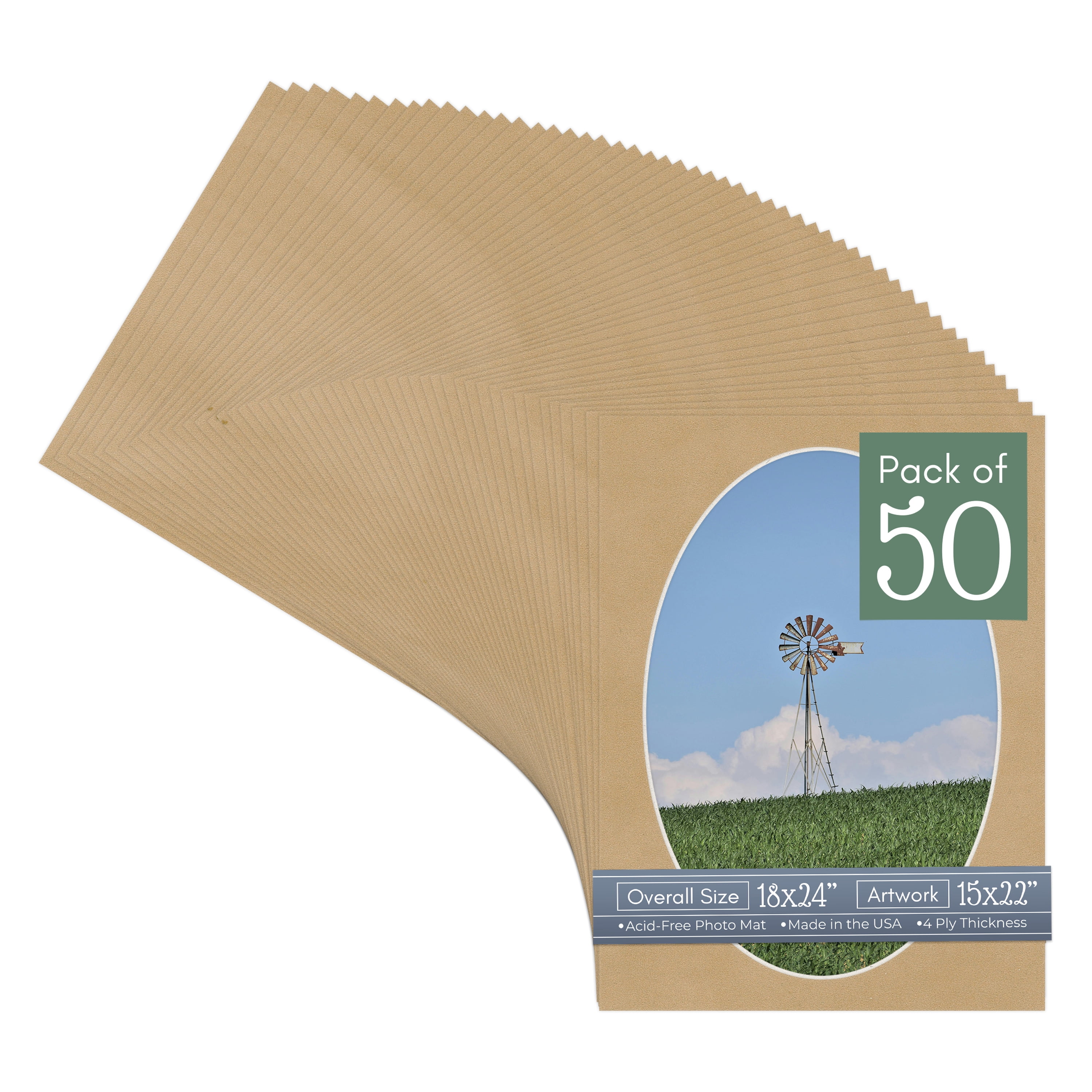 Beige Suede Picture Frame Mat for 18x24 Frames - Oval Opening for 15x22 Photos - 50 Mats