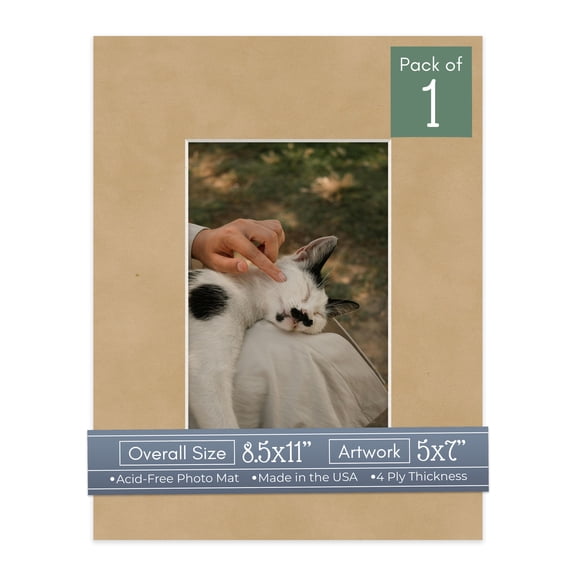 Beige Suede Picture Frame Mat for 8.5x11 Frames - Fits 5x7 Photos - 1 Mat