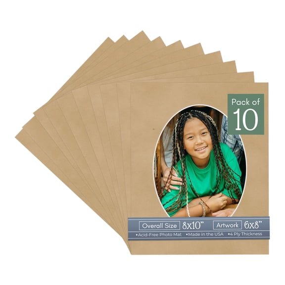 Beige Suede Picture Frame Mat for 8x10 Frames - Oval Opening for 6x8 Photos - 10 Mats