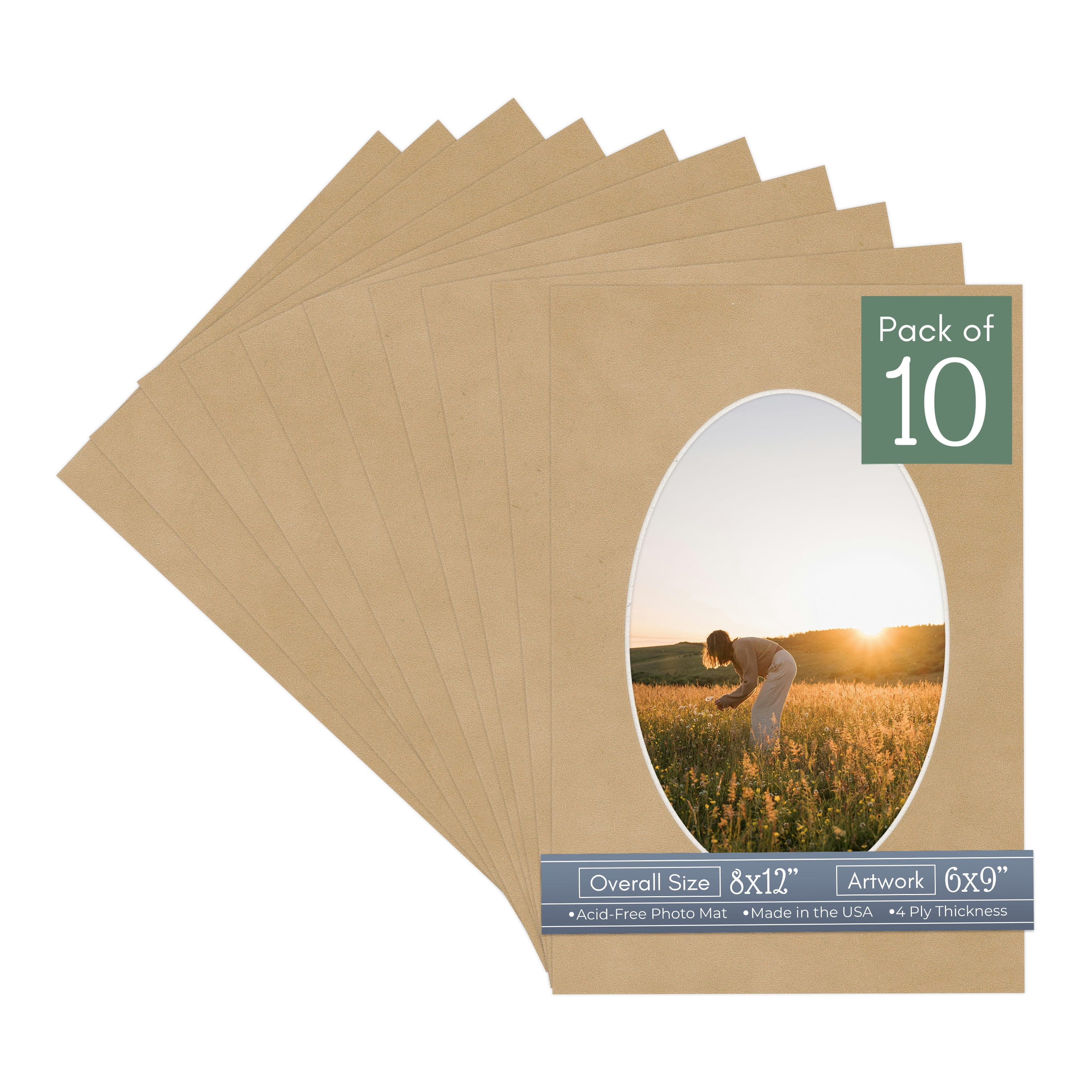 Beige Suede Picture Frame Mat for 8x12 Frames - Oval Opening for 6x9 ...