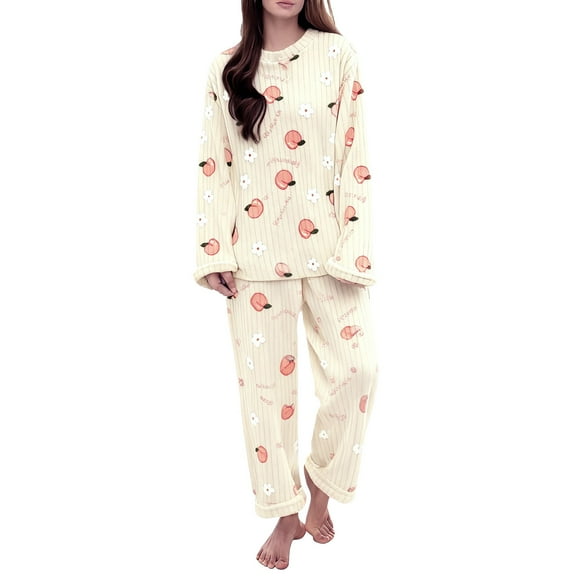 Beige Summer Pajamas for Women Set Women's Winter Coral Fleece Pajama Set Thickened Flannel Fabric for Maximum Warmth Soft Cozy Loungewear & Sleepwear for Cold Nights Woman Flannel Pajamas