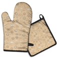 thumbnail image 1 of Beige Sun Moon Cloud Star Pattern Kitchen Oven Mitt and Pot Holder Sets 2 Pcs for Baking, Cooking and Grilling, Heat Resistant Up To 392 °F, 1 of 7