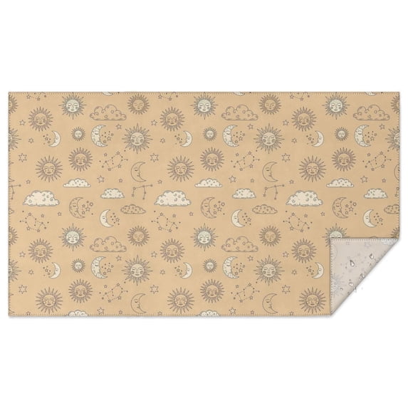 Beige Sun Moon Cloud Star Pattern Rectangle Tablecloth 60"x102",Waterproof Polyester Rectangle Table Cloth, Wipeable Spillproof Polyester Tablecloth for Dining, Camping, Indoor and Outdoor