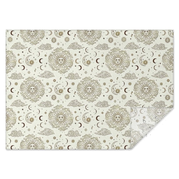 Beige Sun Moon Cloud Star Pattern Rectangle Tablecloth 60"x84",Waterproof Polyester Rectangle Table Cloth, Wipeable Spillproof Polyester Tablecloth for Dining, Camping, Indoor and Outdoor