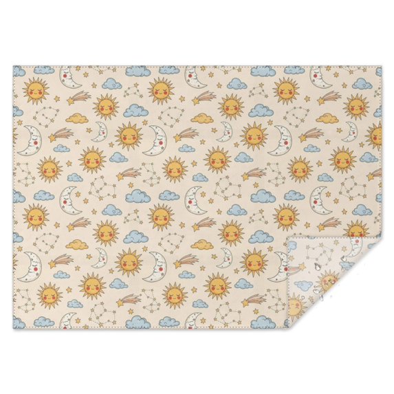 Beige Sun Moon Cloud Star Pattern Rectangle Tablecloth 60"x84",Waterproof Polyester Rectangle Table Cloth, Wipeable Spillproof Polyester Tablecloth for Dining, Camping, Indoor and Outdoor