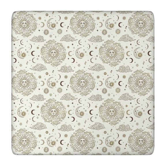 Beige Sun Moon Cloud Star Pattern Square Fitted Tablecloth with Elastic Edge,Square Table Cover,Washable Elastic Table Cover for Home Kitchen Party Decor 36"x36"