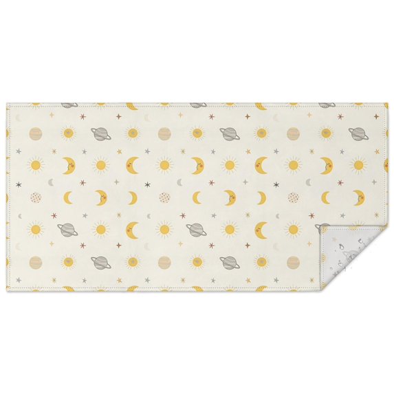 Beige Sun Moon Planet Star Pattern Rectangle Tablecloth 60"x120",Waterproof Polyester Rectangle Table Cloth, Wipeable Spillproof Polyester Tablecloth for Dining, Camping, Indoor and Outdoor