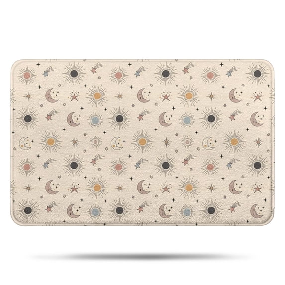 Beige Sun Moon Star Comet Pattern Bathroom Rugs Mat,Non Slip Microfiber Bathroom Rug,Rubber Backing,Soft Bathroom Mats for Bathroom Floor,Tub and Shower,17x27in(43x68cm)