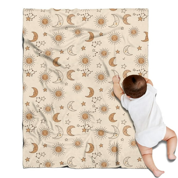 Beige Sun Moon Star Constellation Pattern Blanket,Comfortable Soft Flannel Throw Blanket,All Season,Warm Lightweight Blankets for Sofa Bed Couch Living Room Chair,30"x40"