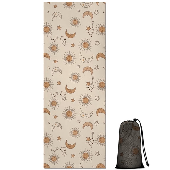 Beige Sun Moon Star Constellation Pattern Hot Yoga Mat Towel Non Slip for Hot Yoga - Quick-Drying Yoga Mat Cover with 4 Corner Pockets with Travel Bag - Hot Yoga Towel Non Slip 70"x26"