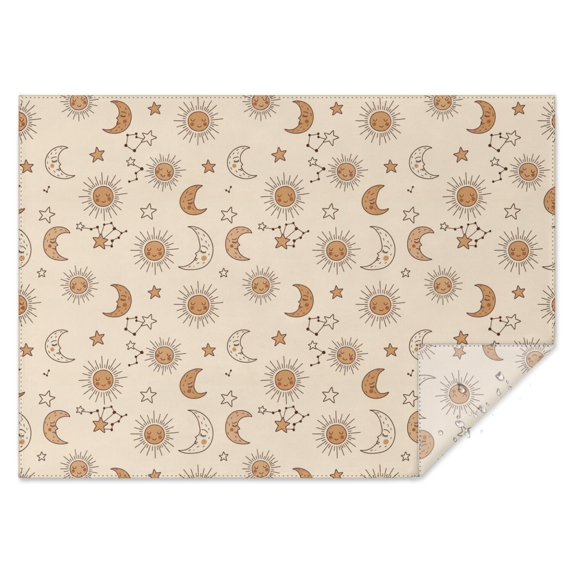 Beige Sun Moon Star Constellation Pattern Rectangle Tablecloth 60"x84",Waterproof Polyester Rectangle Table Cloth, Wipeable Spillproof Polyester Tablecloth for Dining, Camping, Indoor and Outdoor