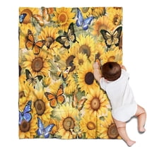 Beige Sunflower Butterfly Pattern Blanket,Comfortable Soft Flannel Throw Blanket,All Season,Warm Lightweight Blankets for Sofa Bed Couch Living Room Chair,30"x40"
