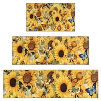 Beige Sunflower Butterfly Pattern Kitchen Rugs Sets Of 3,Kitchen Runner Rugs Non Skid Washable,Decorative Kitchen Floor Mats for Kitchen,Sink,Laundry,17"x30"  17"x47"   17"x59"