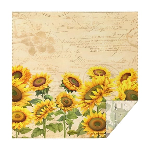 Beige Sunflower Handwriting Pattern Square Tablecloth,Waterproof Square Table Cover,Wipeable Spillproof Washable Table Cover for Home Kitchen Party Decor 52"x52"(132x132cm)