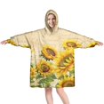 thumbnail image 1 of Beige Sunflower Handwriting Pattern Wearable Oversized Blanket,Wearable Blanket Hoodie for Adults,Cozy Hooded Blankets with Super Pockets,Super Warm Fuzzy Pullover for Women & Men, 1 of 6