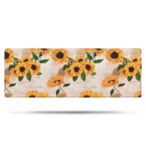Beige Sunflower Letter Pattern Bathroom Rugs Mat,Non Slip Microfiber Bathroom Rug,Rubber Backing,Soft Bathroom Mats for Bathroom Floor,Tub and Shower,47x17in(120x43cm)
