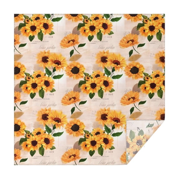 Beige Sunflower Letter Pattern Square Tablecloth,Waterproof Square Table Cover,Wipeable Spillproof Washable Table Cover for Home Kitchen Party Decor 42"X42"(107x107cm)