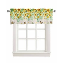Beige Sunflower Linen Curtain Valance for Bedroom/Bathroom/Kitchen/Office/Living/Dining Room Window,Rustic Chic Greenery Eucalyptus Leaves Pocket Topper Drapes Decorative Cafe Drapery Panel 60"x18"