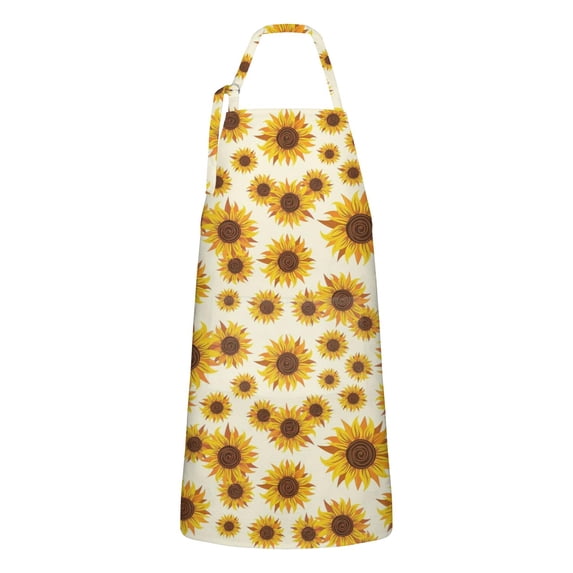 Beige Sunflower Pattern Apron-Garden Aprons for Women with Pockets-Cotton Linen Waterproof Kitchen Cooking Gardening Aprons Adjustable for Kitchen,Cooking,BBQ and Salon 33x27 Inch