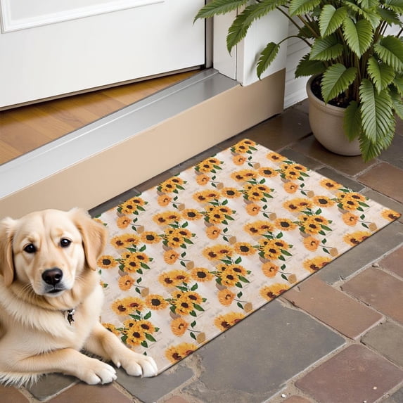 Beige Sunflower Pattern Door Rugs,Washable Non Slip Door Mats Indoor,Decorative Door Mats,Entry Mat Indoor for Entrance,Bedroom,Kitchen,Bathroom,16"x24"