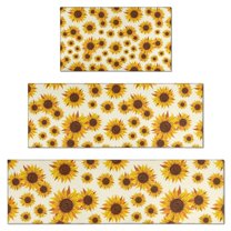 Beige Sunflower Pattern Kitchen Rugs Sets Of 3,Kitchen Runner Rugs Non Skid Washable,Decorative Kitchen Floor Mats for Kitchen,Sink,Laundry,17"x30"  17"x47"   17"x59"