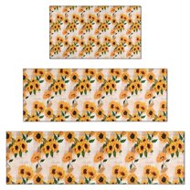 Beige Sunflower Pattern Kitchen Rugs Sets Of 3,Kitchen Runner Rugs Non Skid Washable,Decorative Kitchen Floor Mats for Kitchen,Sink,Laundry,17"x30" 17"x47" 17"x59"