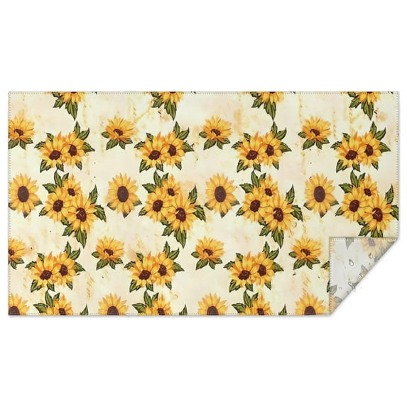 Beige Sunflower Pattern Rectangle Tablecloth 60"x102",Waterproof Polyester Rectangle Table Cloth, Wipeable Spillproof Polyester Tablecloth for Dining, Camping, Indoor and Outdoor